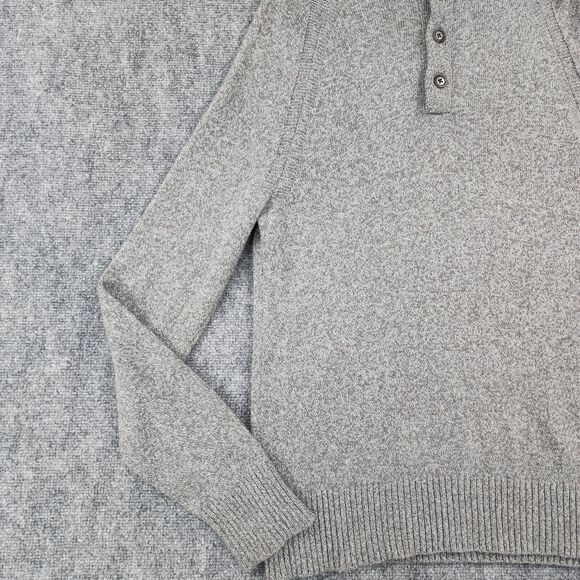 Banana Republic Sweater Mens Large Gray Merino Wool Henley Mock Neck Preppy - Picture 9 of 16